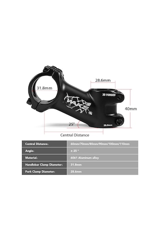 Folinda 6061 Alyuminyum Bisiklet Gövde 31.8mm/28.6mm, 25 Açı, 60mm Merkez Mesafesi, Hafif Ve Dayanıklı, Kol Tutucu İlişkilendirici Çok Renkli