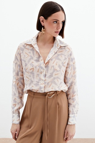 Sateen Desenli Viskon Gömlek - Gri-136024 Gri