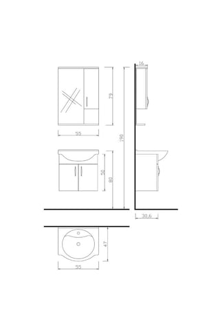 Denko Akyazı 55 CM Mdf  Banyo Dolabı Takımı Antrasit Gri