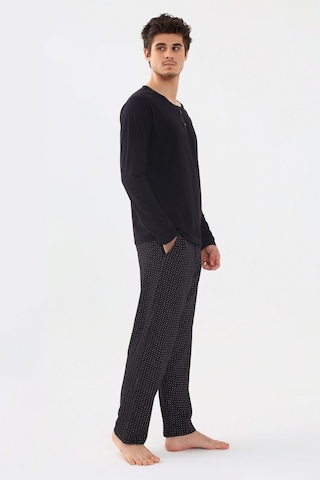 Erkek Pamuklu, Likralı, Yaka Düğmeli Ve Cep Detaylı Pijama Takımı Ko6300pj-1 Siyah