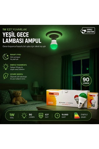 Nisaluce Eamp-075 1w E27 Yeşil Yuvarlak Gece Lambası Led Ampul- 10'li Paket Diğer