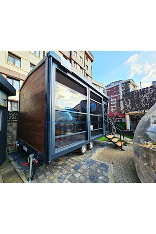 300 X 500 Teras Evim Tiny House Ahşap Desen Fugalı Betopan Kendinden Çatılı Tek Oda Giyotin Pencere