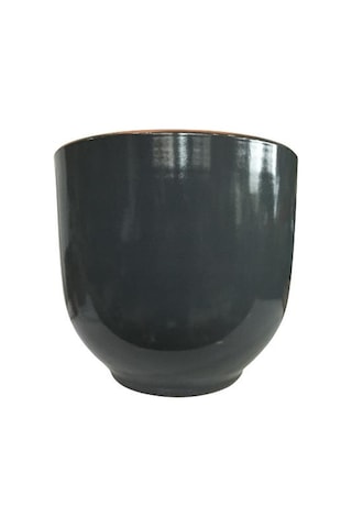 Antrasit Renk Sırlı , El Yapımı Tombul Toprak Saksı 30 27 Cm