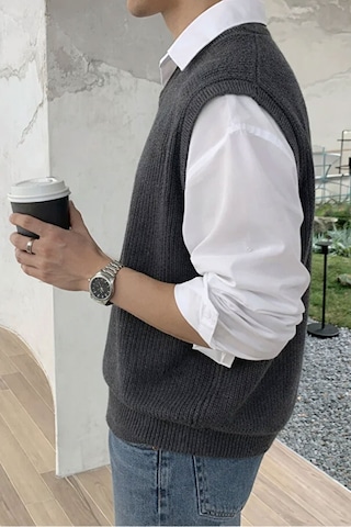 Erkek V Yaka Oversize Süveter Füme