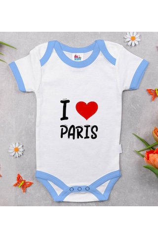 Bk Kids I Love Paris Tasarımlı Mavi Bebek Body Zıbın - Model 1 12-18 Ay