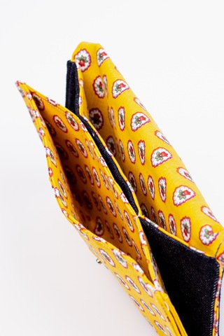 Fabric Craft Bag Kadın Kumaş Cüzdan Nakışlı Lacivert - Sarı