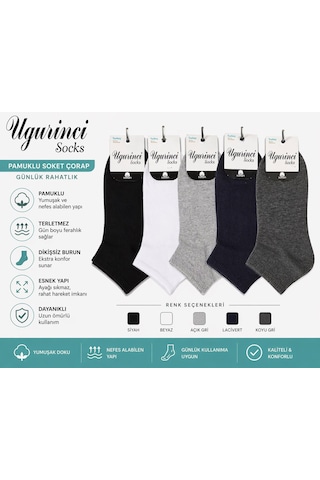 Uğur İnci Cotton Dikişsiz Erkek Çorap Pamuklu, Terletmez, Günlük Konfor Soket Çorap 6 Lı Paket Açık Gri