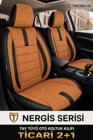 Ford Focus 2012-2018 Uyumlu Nergis Serisi Ortopedik Tay Tüyü Ticari 2+1 Oto Koltuk Kılıfı Taba Siyah