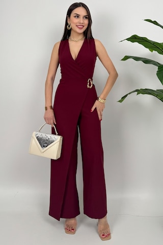 Crimson Icon Kadın Kemer Detaylı Askılı Bol Paça Bordo Tulum Rahat Şık Yazlık Kombin Bordo