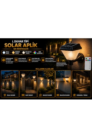30 W Güneş Enerjili L Tip Duvar Solar Aplik Uzaktan Kumandalı Günışığı-beyaz-ılık Sarı .