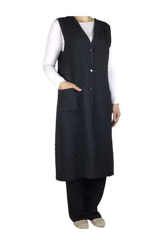 Kadın Önü Düğmeli Üstten Cepli Büyük Beden Kapitone Yelek Siyah