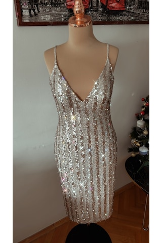 Chica Rosa Fashion Dore Işıltılı Pullu Askılı Midi Elbise