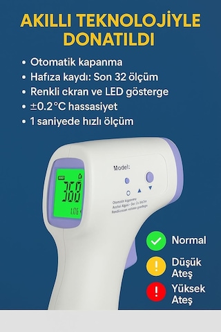 Dijital Temassız Ateş Ölçer Hafızalı Tabanca Model Kızılötesi Termometre, Bebek, Çocuk, Kedi, Köpek, Oda,