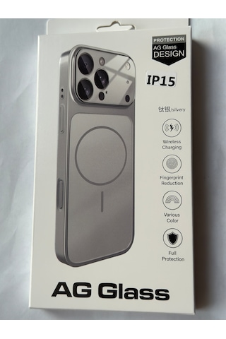 Apple Uyumlu iPhone 15 Ag Glass Magsafe Siyah Kaliteli Kılıf Yeni Trend Şok Emici & Tam Koruma, 5 Renk Gümüş