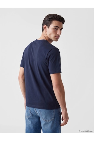 LC Waikiki Lcwaıkıkı Classic Lacivert Bisiklet Yaka Baskılı Erkek Penye Tişört New Navy