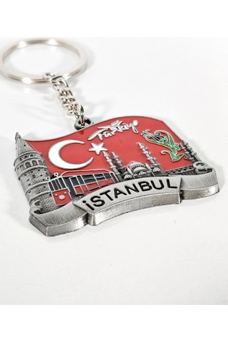 Türk Bayrağı Zeminli İstanbul Silüeti Anahtarlık Eskitme Gümüş Tarihi Ve Milli Şık Çanta & Anahtar Çok Renkli