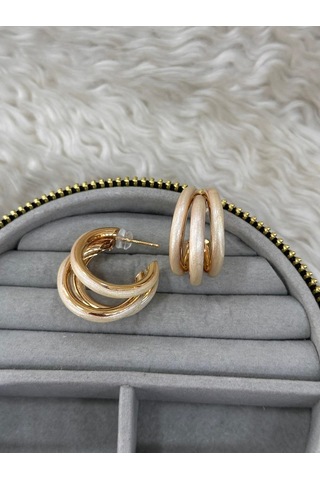 Premium Gold Renk Parlak Ve Şık Şampanya Renk Mineli Halka 316l Çelik Kadın Küpe Altın