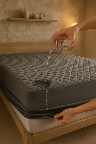 Yatak Alezi Pamuklu Kapitone Fitted Full Kenar Sıvı Geçirmez Yatak Koruyucu Gri Gri