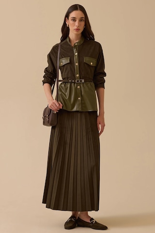 Seçil Kadın Pliseli Süet Etek 1001 Haki Haki