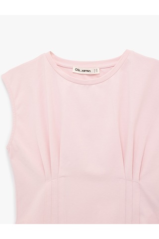 Koton Dikiş Detaylı Slim Fit Bisiklet Yaka Kolsuz Crop Tişört Pembe 6sal10009ık Gül