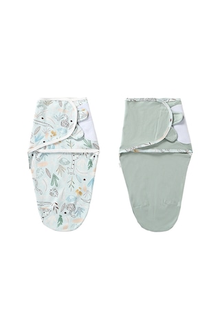 Moveevo Bebek Battaniyesi Yenidoğan Uyku Tulumu Kundak Örtüsü Pamuklu 2'li Paket Yeşil Beden S Yeşil