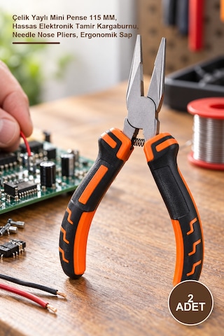 2 Adet Mini Kargaburnu Çelik Yaylı Mini Pense 115 Mm, Hassas Elektronik Tamir Kargaburnu, Needle Nose Pliers, Ergonomik Sap