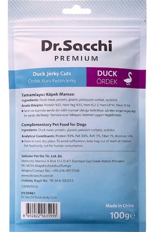 Dr.sacchi Premium Ördek Kuru Kesim Jerky Tahılsız Köpek Ödülü 100 Gr