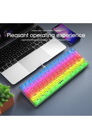 Dancemonkey Hxsj V700t 61 Tuşlu Rgb Aydınlatmalı Şeffaf Klavye - Ergonomik, Çıkarılabilir Usb Kablo
