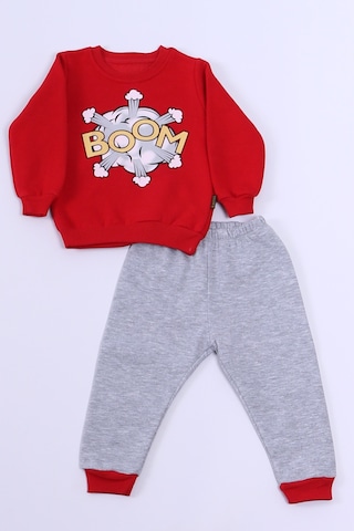 Erkek Bebek 3 İplik Eşofman Takımı Boom Baskılı A33 Kırmızı