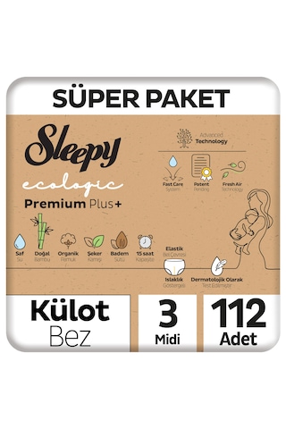 Sleepy Ecologic Premium Plus Süper Paket Külot Bez 3 Numara Midi 112 Adet
