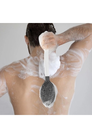 Silikon Masajlı Uzun Saplı Vücut Masaj Fırçası Banyo Sırt Kesesi Saplı Yumuşak Fırça K0