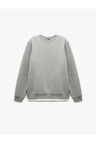 Koton Uzun Kollu Şardonlu Kumaş Detaylı Bisiklet Yaka Sweatshirt Gri 6wam70070mk Gri