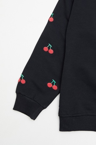 Kolları Kiraz Nakışlı Kız Çocuk Sweatshirt 26kcck7336132979-siyah Siyah