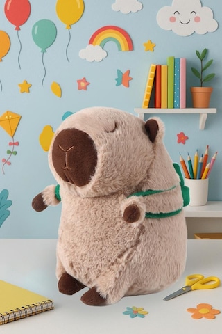 Sevimli Kapibara Kaplumbağa Oturan Sırt Çantalı Peluş Oyuncak 33cm Çok Renkli