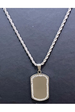 Gns Aksesuar Çelik Burgu Kolye Zirkon Taşlı Çelik Kolye Ucu Set Gümüş