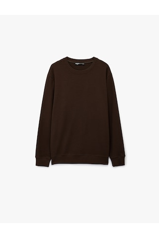 Koton Regular Fit Uzun Kollu Bisiklet Yaka Basic Sweatshirt Kahverengi 7wam70017mk Kahve