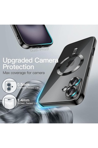 Teknomoda İphone 16 Kılıf Kamera Lens Korumalı Renkli Magsafe Şarj Uyumlu Şeffaf Silikon Siyah