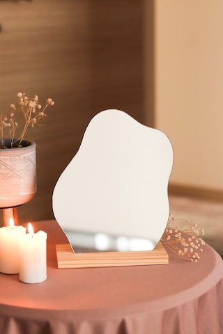 Düzensiz Estetik Asimetrik Ahşap Makyaj Aynası Çerçevesiz 21 X 17 Cm Bulut