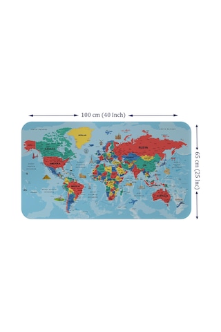 Türkçe Eğitici Ülke Ve Başkent Okyanus Detaylı Atlası Dünya Haritası Duvar Sticker -60x105-3863 - Renkli Çok Renkli