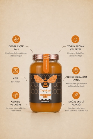Canbakkal Süzme Çiçek Balı 2 KG – Doğal Aromalı Katkısız Süzme Çiçek Balı