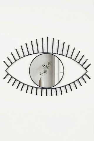 Tara Göz Ayna - Metal Çerçeveli 22 Cm Büyük Duvar Aynası Siyah