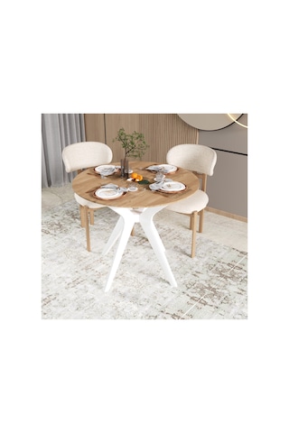 Freya Yemek Masası, 90x90 Yemek Masası, Yuvarlak Yemek Masası Meşe