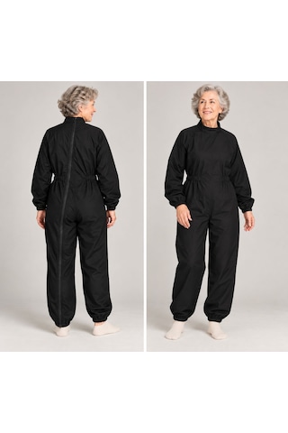 Siyah Hasta Tulumu Demans Bakım Kıyafeti Sırt Fermuarlı Unisex