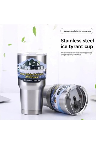 Dinosaurs 30oz Buz Bar Bardağı Yaz Kahve Fincanı Araba Su Bardağı 304 Paslanmaz Çelik Yalıtım Soğuk Tutmak Fincan Taşınabilir Çift Bardak Beyaz Bej