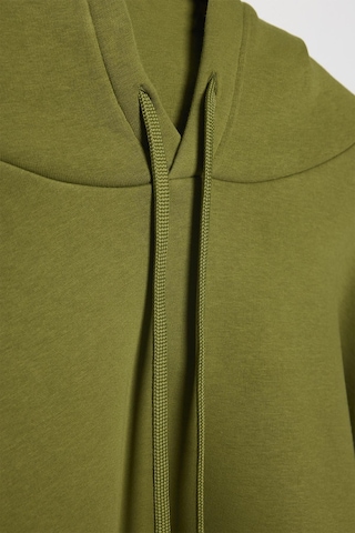 Tudors Unisex Oversize Geniş Kesim Pamuklu Yumuşak Dokulu İçi Polarlı Basic Yeşil Renk Kapüşonlu Sweatshirt-31465-yeşil Yeşil
