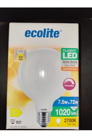 Ecolite Led Dimmerable Soft Filament Globe G125 7,5W E27 2700K Le