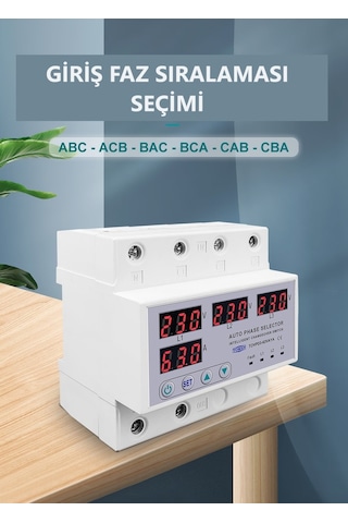 Tomzn 220V 63A Otomatik Faz Seçici Yüksek Alçak Voltaj Akım Koruma Gerilim Koruyucu Röle
