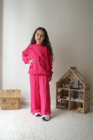 Jeliboomkidswear Kız Çocuk Kurdele Detay 3-10 Yaş 2 İplik Günlük Eşofman Takımı Pembe