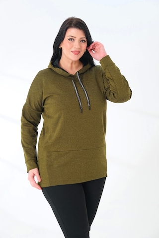 Lady Majestic Büyük Beden Kapüşonlu Sweatshirt Haki