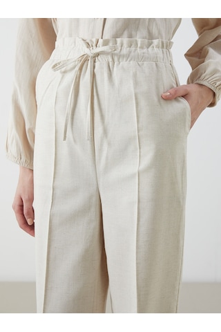 Lcw Modest Ekru Beli Lastikli Keten Karışımlı Kadın Pantolon